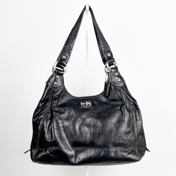 Coach Madison Maggie 3-Section Soft Black Leather Hobo Shoulder Bag 14336 - Picture 1 of 16